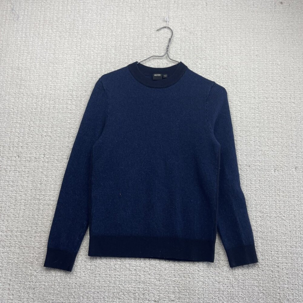 BOSS Hugo Boss Youth Kids Boy Sz L  Wool Dark Blue Sweater Cozy Preppy Read